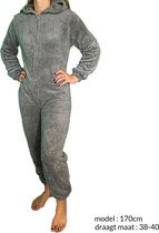 Dames - Onesie - Grijs - [ Maat 36-38 ] - Huispak - Onesies voor Volwassenen - Pyjama - Fleece - Teddy - Cadeau voor vrouw - Teddy Jumpsuit.