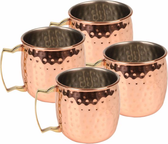 Urban Living Moscow Mule glas/beker - 4x - RVS metaal - koperkleurig - 500 ml - luxe cocktailglazen