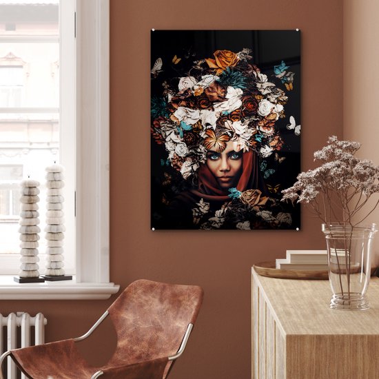 Peinture sur Verre - Fleurs - Papillon - Femmes - Foulard - 60x80 cm - Peintures sur Verre Peintures - Photo sur Glas