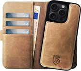 Rosso Elite Hoesje Geschikt voor Apple iPhone 15 Pro | Compatibel met MagSafe | Book Case en Back Cover | Magnetisch Uitneembaar | Echt Leer Beschermhoes met Pasjeshouder | Lichtbruin