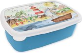 Lunch box Blauw - Lunch box - Boîte à pain - Plage - Animaux - Enfants - Phare - Garçons - 18x12x6 cm - Enfants - Garçon