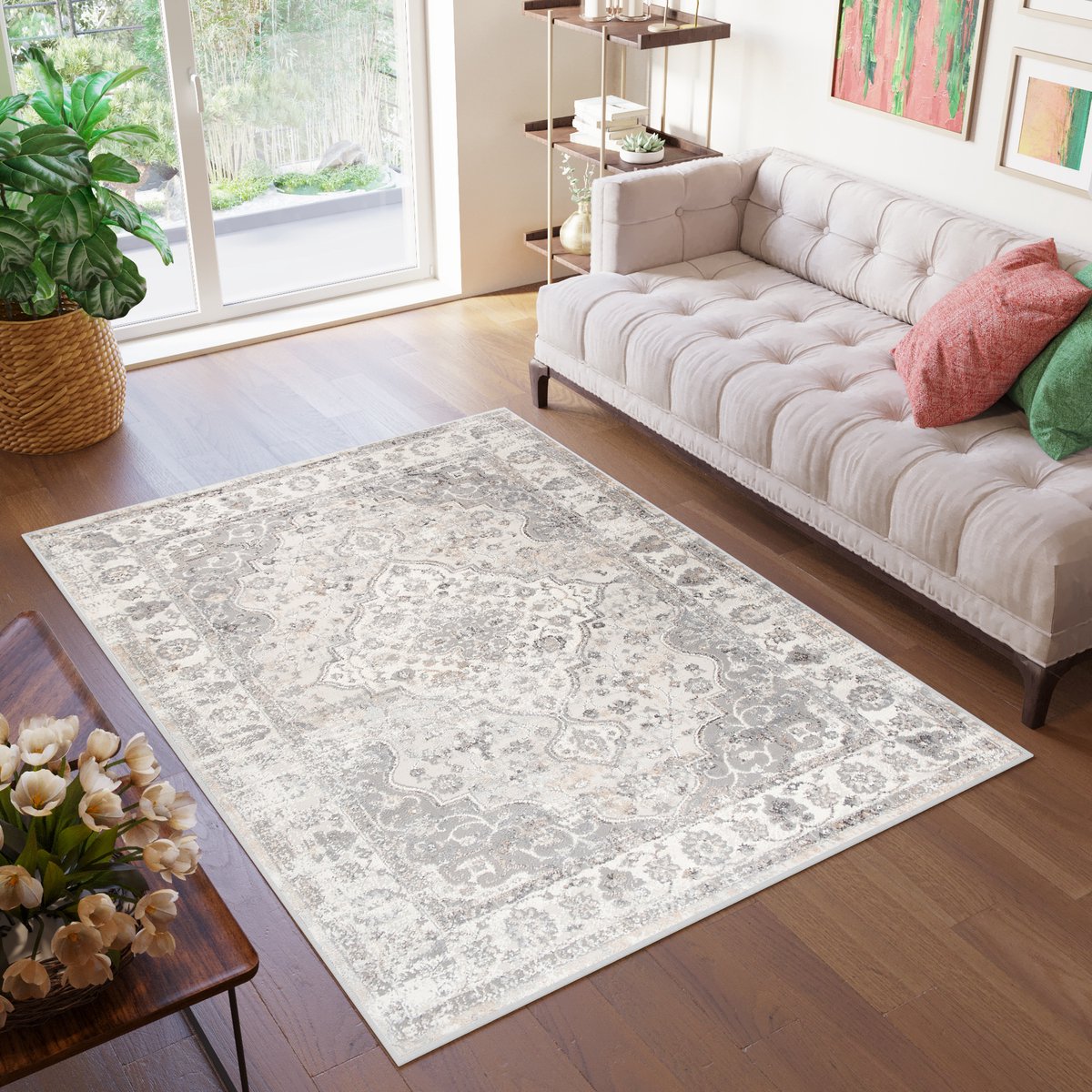 Tapiso Valley Vloerkleed Grijs Vintage Laagpolig Tapijt Maat- 120x170 Beige Lichtgrijs2