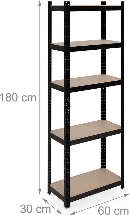 Stellingkast - tot 500 kg - 180x60x30 cm - zwart