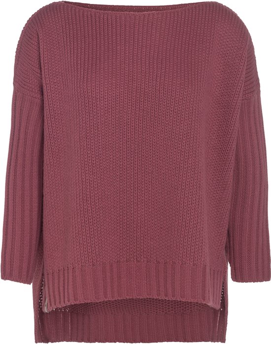 Knit Factory Kylie Gebreide Dames Trui - Trui dames winter - Pullover dames - lange mouw - Wintertrui - Damestrui - Boothals - Stone Red - Rood - 36/44