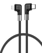 DrPhone D11 USB C naar lightning -PD 30W – Dubbele Haaks 90 Graden - Nylon Gevlochten Kabel & Data – 1M