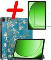 Hoesje Geschikt voor Samsung Galaxy Tab A9 Hoes Case Tablet Hoesje Tri-fold Met Screenprotector - Hoes Geschikt voor Samsung Tab A9 Hoesje Hard Cover Bookcase Hoes - Bloesem