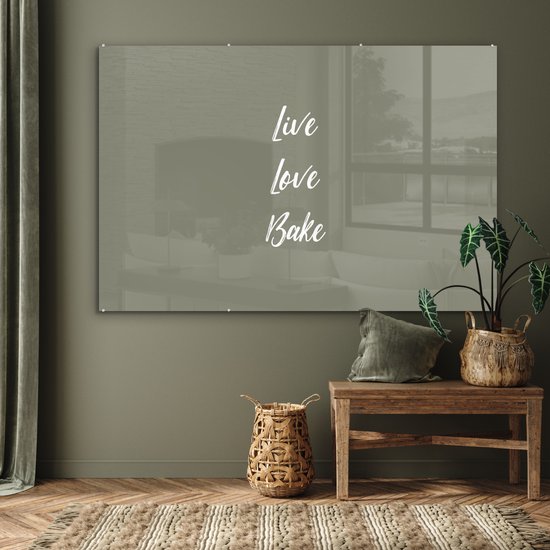 MuchoWow® Peinture sur verre 150x100 cm - Peinture sur verre acrylique - Live love bake - Citations - Dictons - Cuisson - Photo sur verre - Peintures