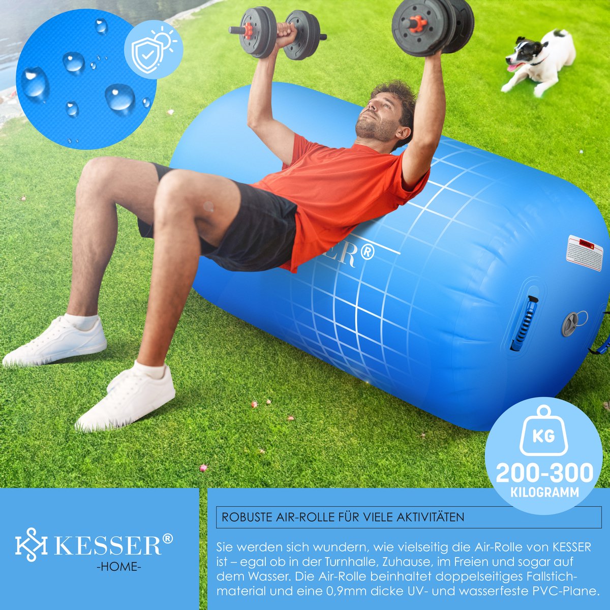 KESSER® Opblaasbare Airtrack | incl. draagtas & elektr. luchtpomp | Barrel Tumbling, Yoga, Fitnessmat, Trainingshulp, Turnmat, Balance Trainer, Sportmat, Gymnastiekmat, Workout