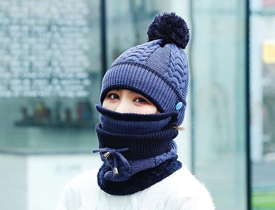 Hommes Femmes Bonnet Chapeau Écharpe Gants Ensemble Chaud Épais Hiver