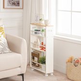 Chariot Rangement Étagère 4 Niveaux Blanc - 85x35x13cm Pour Cuisine Ou Salle De Bain