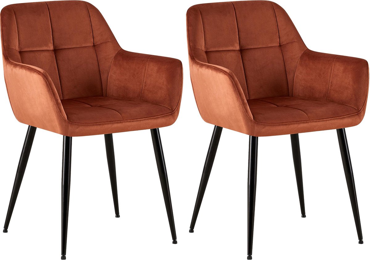 CLP Emia Set van 2 eetkamerstoelen - Met armleuning - Velvet - bruin