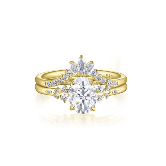 Ethereal Elegance Set - 18k Geelgouden Ovaline & Serenella Moissanite Bruidsset Met Marquise Accenten - 0.5 karaat