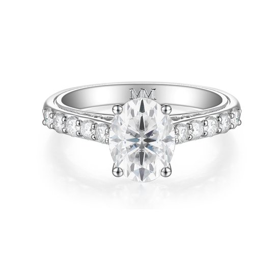 Fiorenza - 18k Witgouden Tijdloze Moissanite Ring met Pavé Band en Galerijdetail - 0.9 karaat