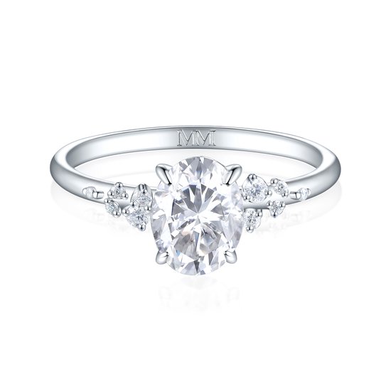 Ovaline - 18k Witgouden Ovaal Moissanite Ring met Minimalistische Zijstenen - 1.5 karaat