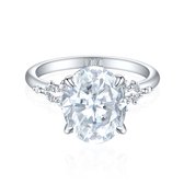 Ovaline - 14k Witgouden Ovaal Moissanite Ring met Minimalistische Zijstenen - 3 karaat