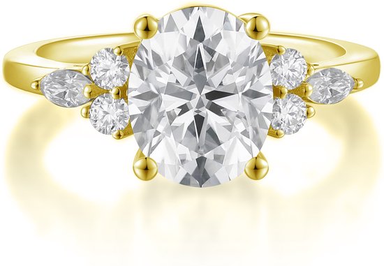 Lustrina - 18k Geelgouden Ovaal Moissanite Ring met Schitterende Accenten - 2.1 karaat