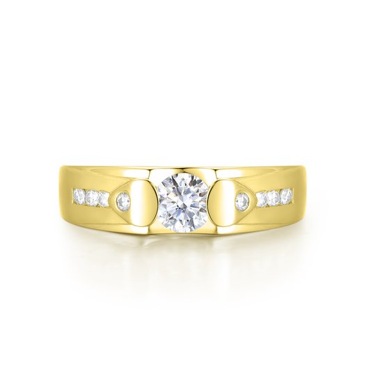 Onyx - 18k Geelgouden Heren Moissanite Ring met Zijstenen