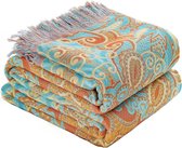 HOORDRY Boho Bedspreads Blanket for Bed & Sofa 250 cm x 230 cm, 100% Cotton Ultra Soft Rustic Quilt, Floral Printed Farm Decor Bed Cover, All Seasons Rustic Throw for Sofa Couch Chair