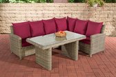 Clp Minari Lounge Dining Set - 5mm Poly-rotan - 5 mm ronde rotan : grauwgemeleerd overtrek: robijnrood