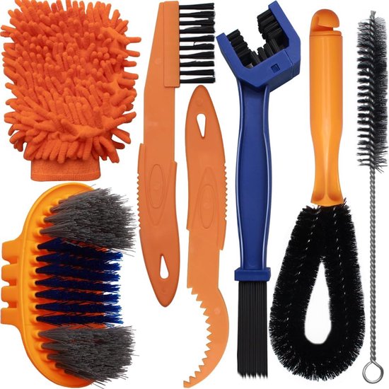 Kit De Nettoyage Moto/Vélo AnXin - 6 Brosses Universelles - Inclus Brosse Chaîne, Éponge, Microfibre - Bleu