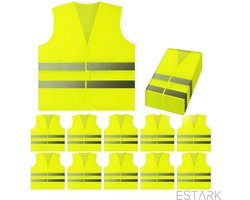 ESTARK® 10 STUKS - Fluovest - Veiligheidsvest - Geel - Fluo Jas Vest - Veiligheidshesje - 10 STUKS - Fluo Hesje - Fluohesje - Reflecteren - Veiligheidsvestje - Veiligheidshesje - Veiligheidsjas - FLUO GEEL 10