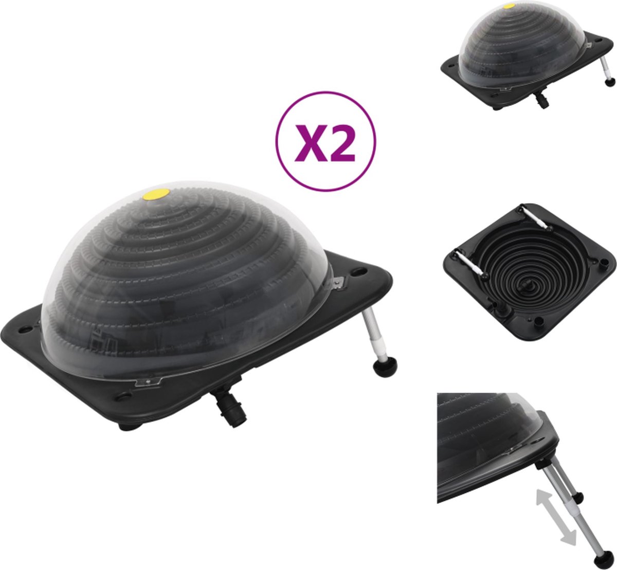 VidaXL Zwembadverwarming HDPE Aluminium 75x75x36 cm Geschikt voor 16.800 L Zwembadfilterpomp