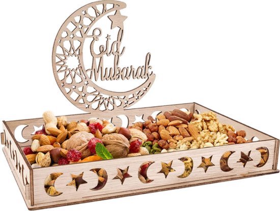 GLODI GOODS® Ramadan dienblad 22.8 x 16.3 x 3cm – decoratie voor eid mubarak – suikerfeest – HOUT