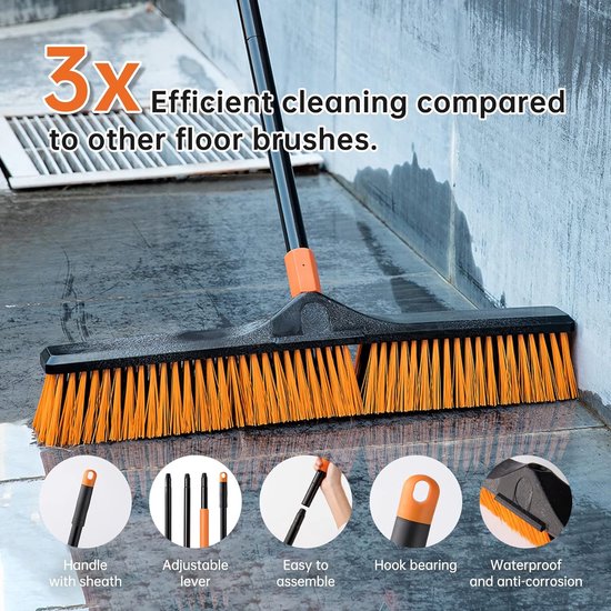 Broom with handle, street broom/floor brush, 2-1 Cleanhome, 166 cm, suitable for schools, factories, gardens, garden brooms, brushwood brooms, basketball courts and other areas. van Cleanhome — afbeelding 2