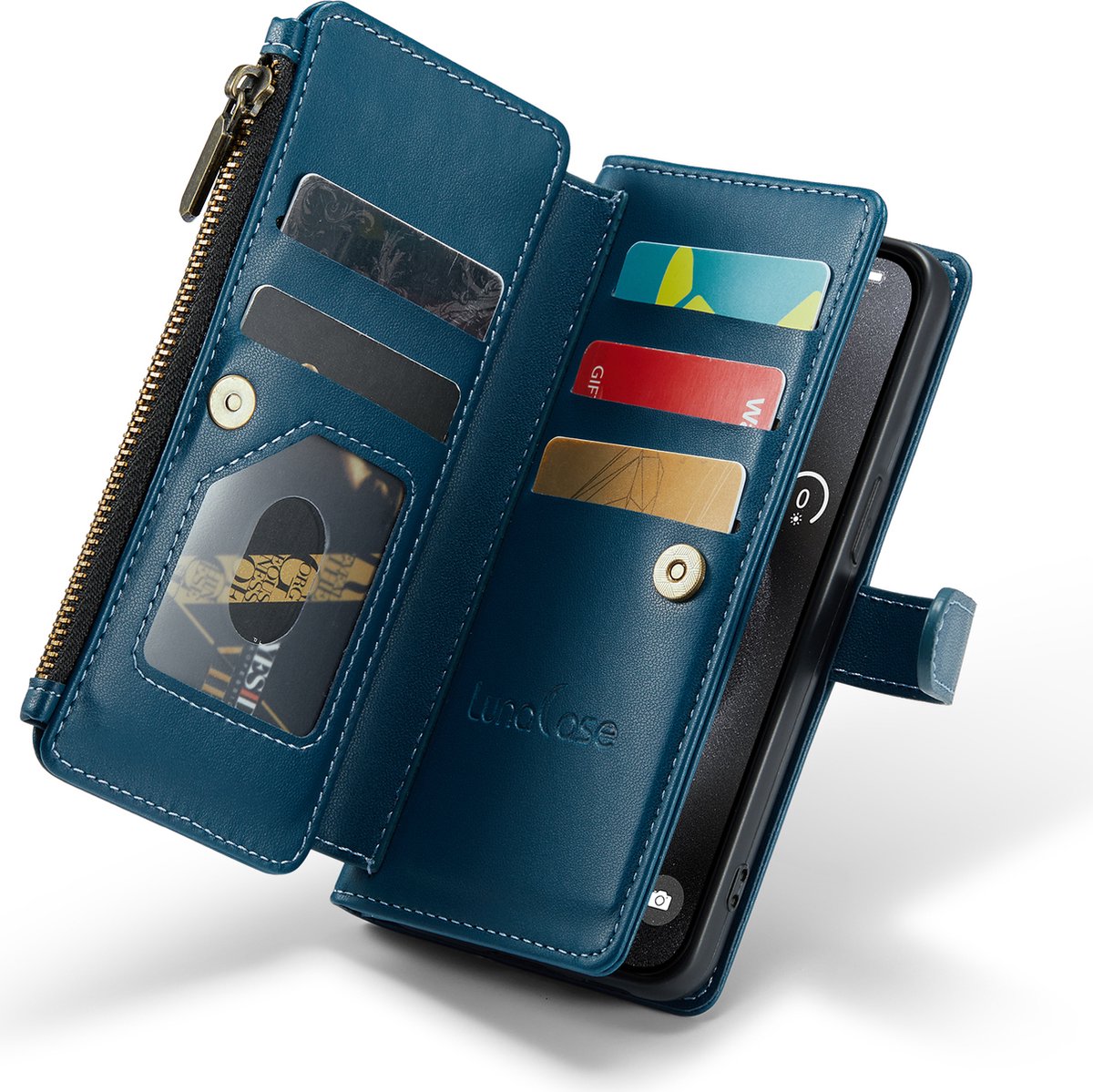 Hoesje geschikt voor iPhone 15 Pro Max - ZipCase Book Cover Case Leer Smaragd Blauw