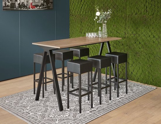 Table de bar Victory large 160CM couleur structure Wit (RAL9010) couleur plateau Érable