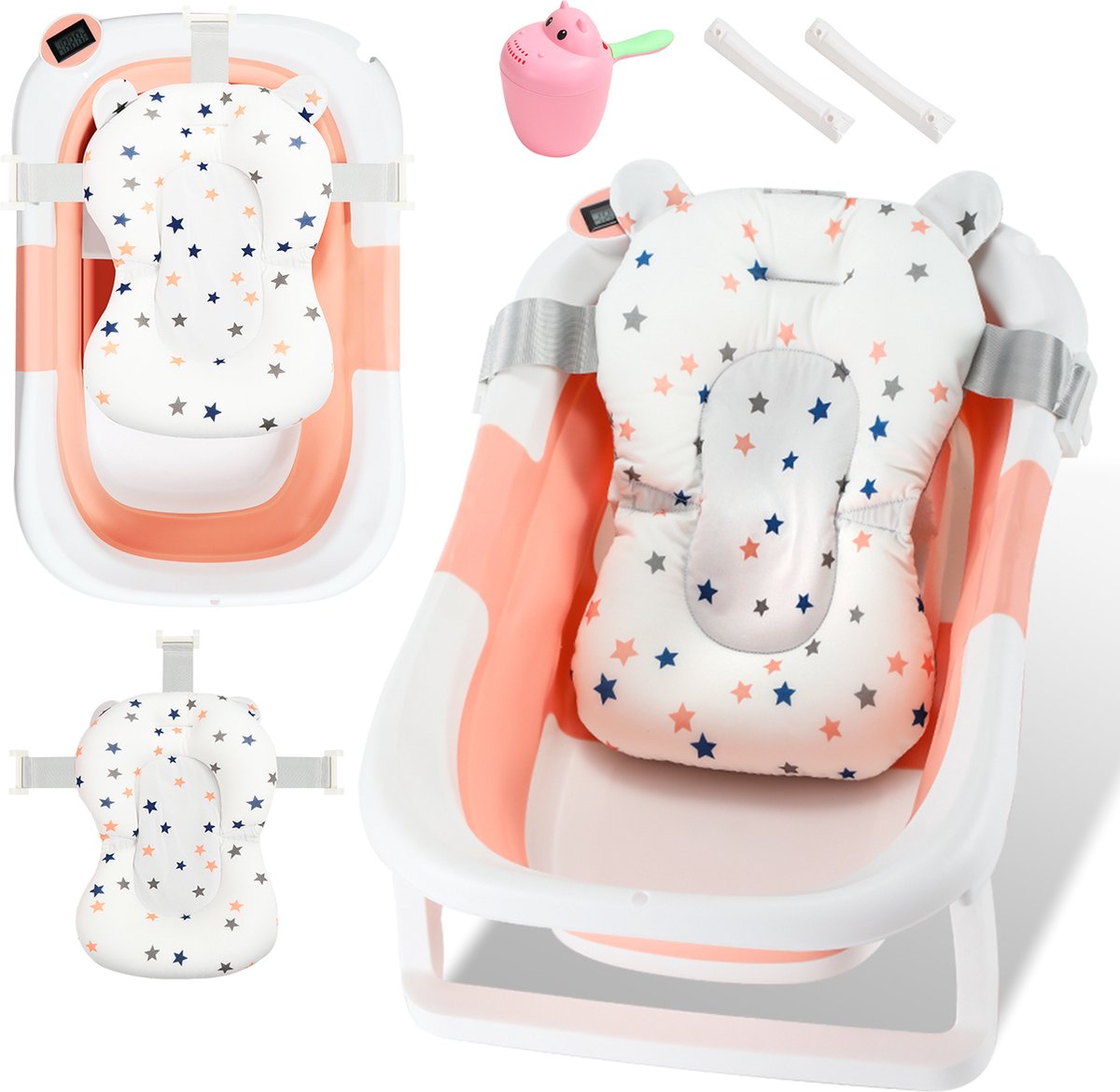 Goedkoopste Opvouwbaar Baby Bad - Babybadje met Digitale Thermometer - Kinderbad - Incl Badkussen - Roze