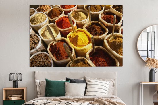 Peintures sur toile - Collection d'épices au marché - 180x120 cm - Décoration murale XXL /