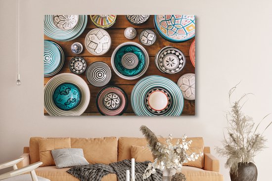 Peinture sur toile 150x100 cm - Décoration murale Image de vaisselle prise d'en haut - Décoration murale murale salon - Décoration chambre - Accessoires de chambre - Peintures