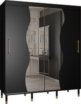 Zweefdeurkast met spiegel Kledingkast met 2 schuifdeuren Garderobekast slaapkamerkast Kledingstang met planken | elegante kledingkast, glamoureuze stijl (LxHxP): 180x208x62 cm - CAPS MAD (Zwart, 180 cm) met lades