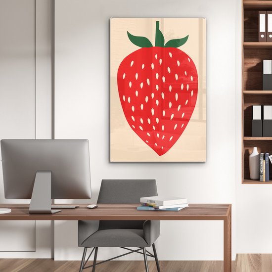 MuchoWow® Peinture sur verre 60x90 cm - Peinture sur verre acrylique - Fraise - Rouge - Moderne - Boho - Photo sur verre - Peintures