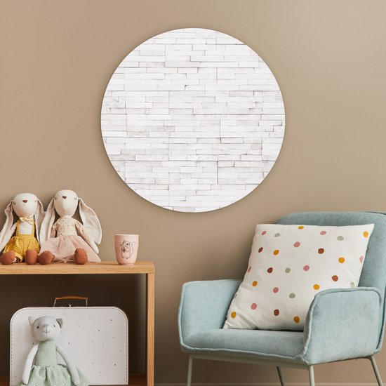 WallCircle - Cercle mural 60x60 - Pierre - Briques - Wit - Texture - Tableaux ronds salon - Plaque murale ronde - Cercle de Décoration murale murale - Décoration de chambre à l'intérieur - Cercle Décoration murale - Accessoires de maison