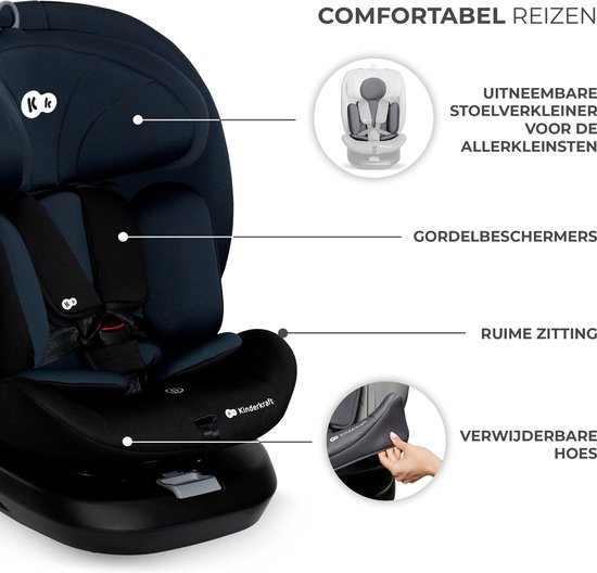 Kinderkraft I-GROW I-SIZE - Autostoeltje - 40-150 cm - 0-36 kg - 360 draaien - met Isofix - afstelbare hoofdsteun - 12 verstelniveaus - Eenvoudig te reinigen - Groep 0/1/2/3 - Tot 12 jaar - Zwart van Kinderkraft — afbeelding 4