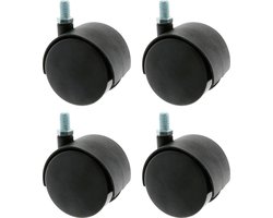 AMIG meubelwiel/zwenkwiel - 4x - D40mm - M6 schroefbevestiging - 35kg - zwart