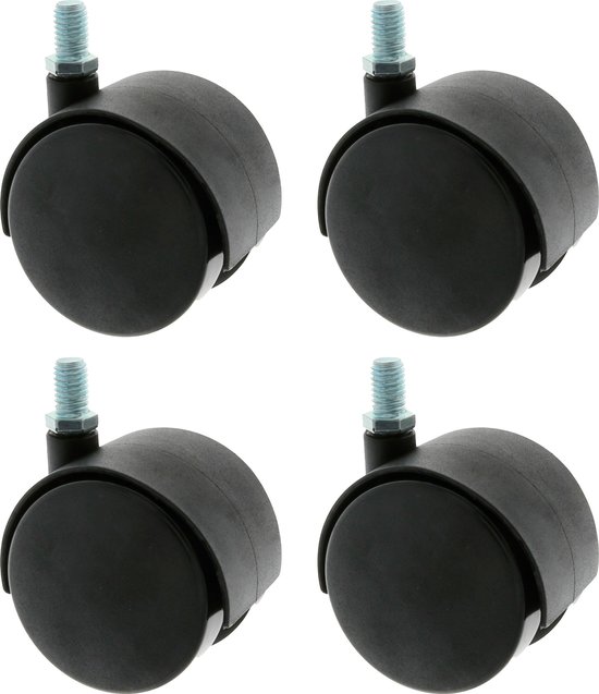 AMIG roue de meuble/roulette pivotante - 4x - D40mm - Fixation par vis M6 - 35kg - noir