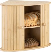 Broodtrommel, hoek van bamboe, hoekbroodtrommel twee etages, broodtrommel van hout, box voor de keuken, XL broodmand 35 x 35 x 35 cm, opbergkast