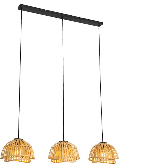 QAZQA pua - Lampe suspendue orientale pour table à manger au-dessus de la table à manger | dans salle à manger - 3 lumières - L 120 cm - Naturel - Salon | Chambre à coucher | Cuisine