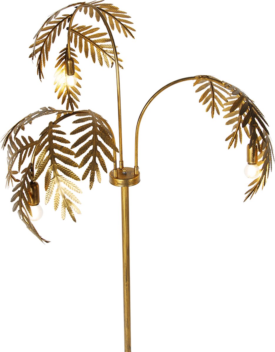 QAZQA botanica - Landelijke Vloerlamp | Staande Lamp - 3 lichts - H 193 cm - Goud/messing - Woonkamer | Slaapkamer thumbnail 6