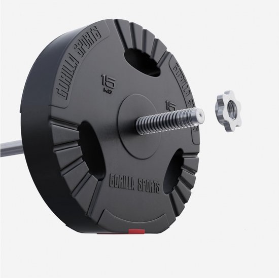 Set Completo Pesas Gorilla Sports De Plástico 100 Kg - Negro/Plateado - Kit Musc