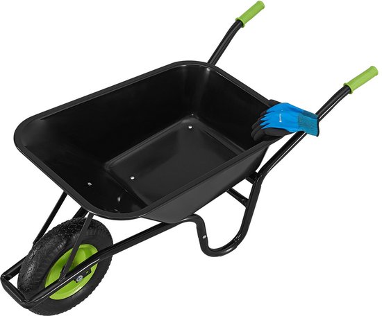 Kruiwagen 100 Liter - Luchtbanden - Zwart - Max. 210 KG - Incl. Handschoenen