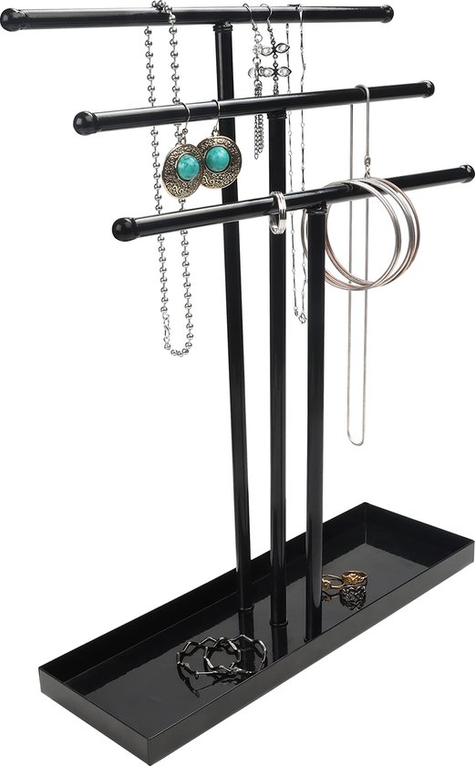 Zwart Metalen 3 Laags Sieraden Display Standaard & Opslag Basis Tray Houder – Boom Tafeltop Hangende Organizer – Hanger Voor Kettingen, Armbanden, Ringen, Horloges & Oorbellen