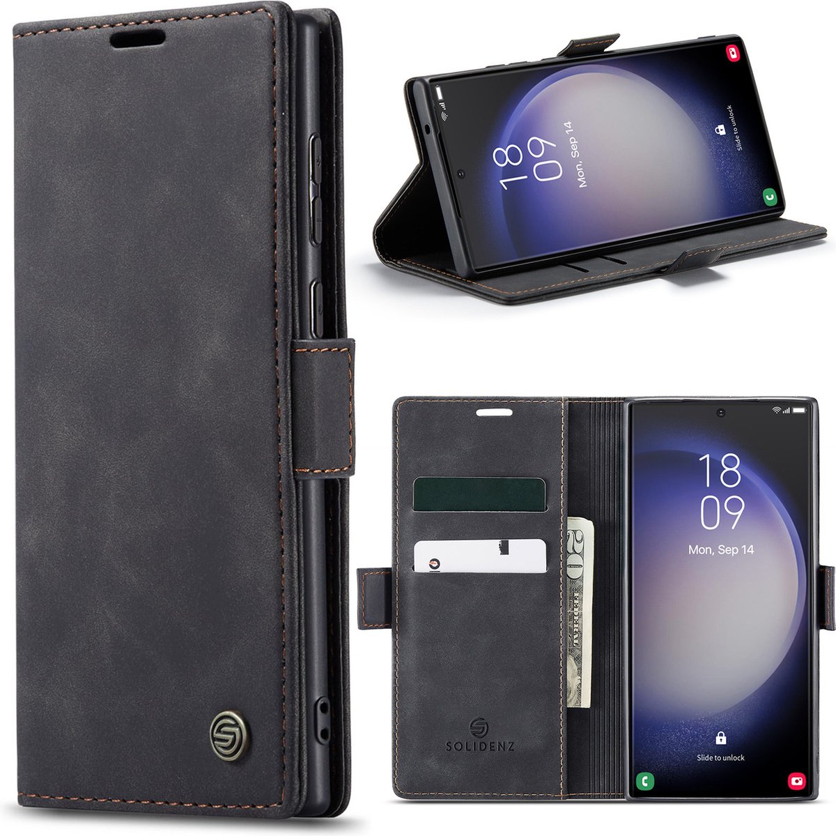 Solidenz Hoesje - Geschikt voor Samsung Galaxy S23 Ultra - Urban Book - Zwart