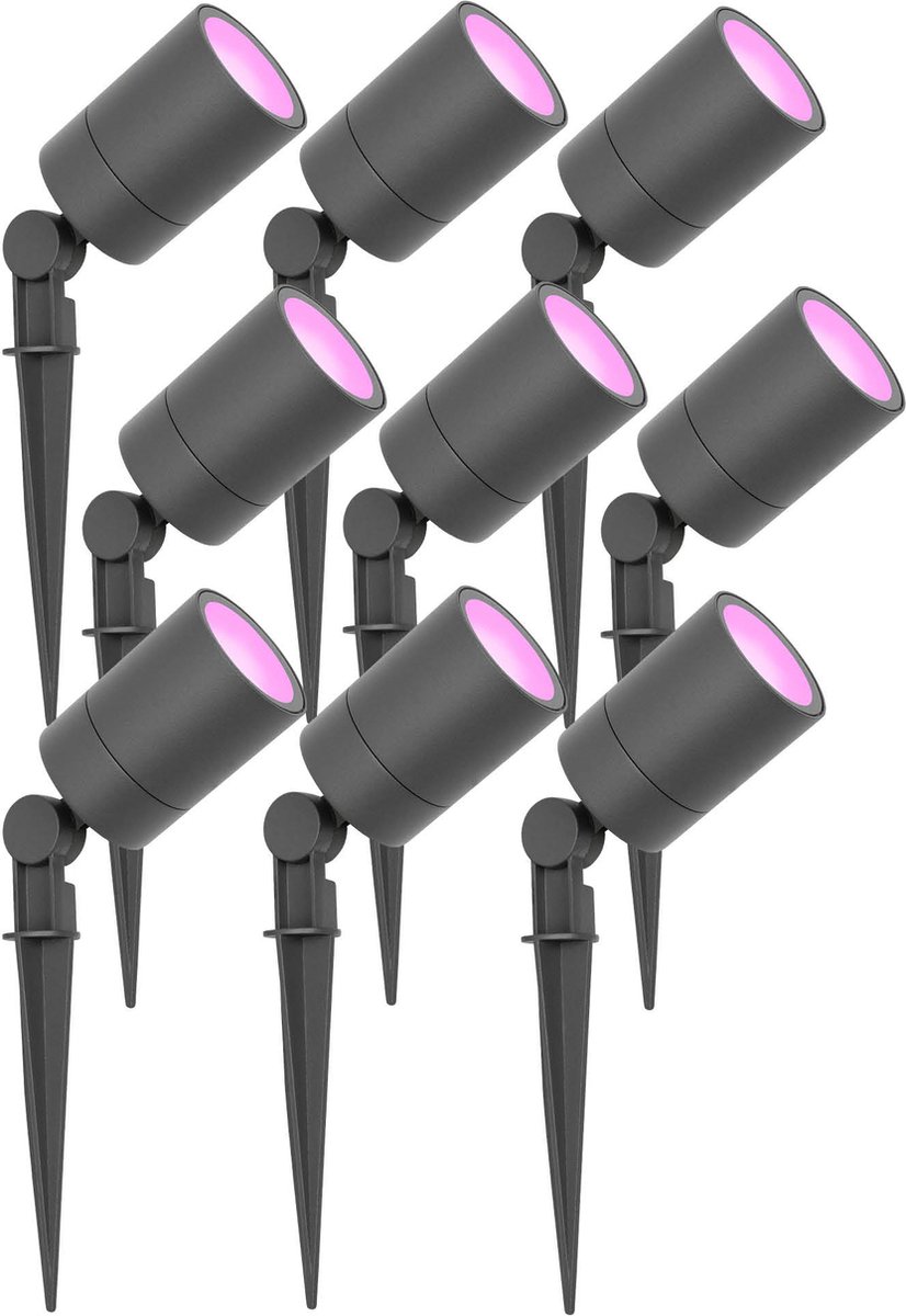Ledvion - 9X SMART Wifi LED Prikspots Antraciet - IP65 - 5W - 1M