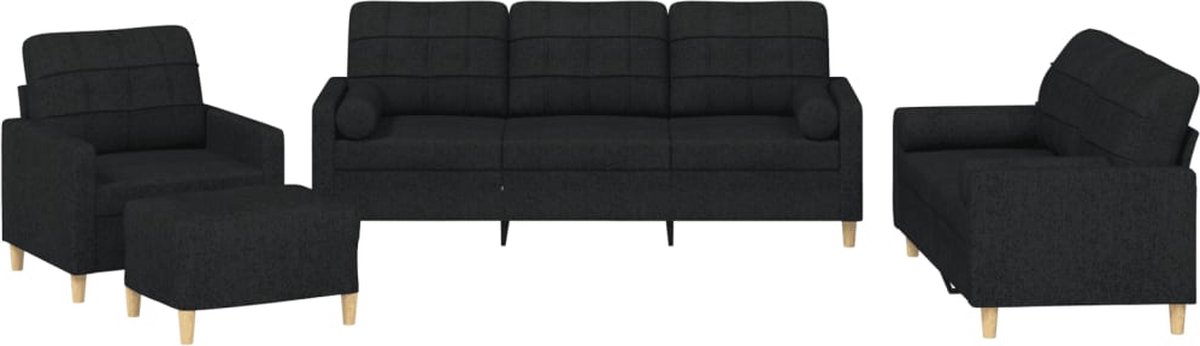vidaXL - 4-delige - Loungeset - met - kussens - stof - zwart