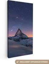Canvas Schilderij Alpen - Sterrenhemel - Sneeuw - 20x40 cm - Wanddecoratie