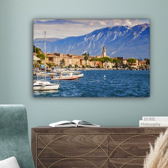 Le paysage urbain de Toscolano Maderno et du lac de Garde 60x40 cm - Tirage photo sur toile (Décoration murale salon / chambre)
